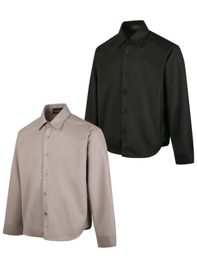 秋季薄款衬衫混纺肌理小众感cleanfit纯色纽扣翻领长袖