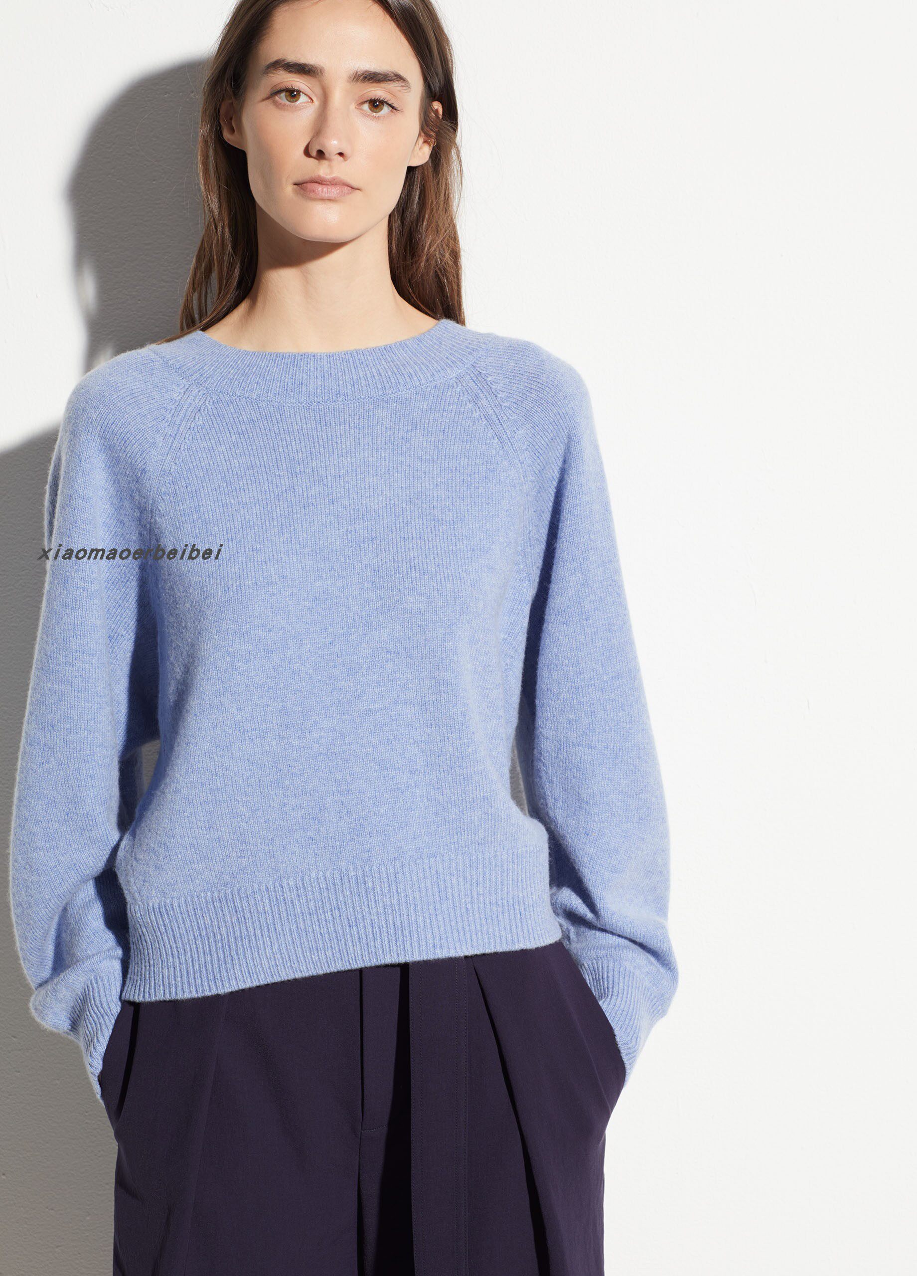 小猫儿美国代购 Vince蓝色圆领羊毛羊绒女士套头毛衣羊绒衫