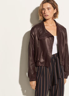 美国代购 vince酒红色小羊皮真皮皮衣外套 1250美金