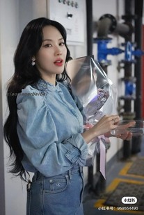 小猫儿美国代购Frame王霏霏同款复古气质设计感显瘦牛仔衬衫上衣