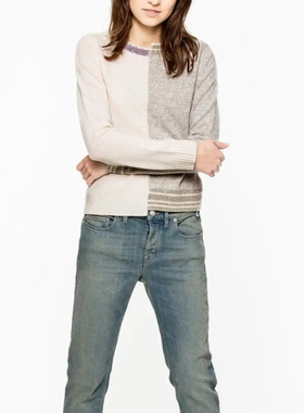 小猫儿美代直邮 Zadig Voltaire圆领羊毛羊绒拼色套头针织衫毛衣