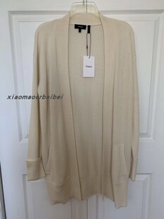 小猫儿美国代购 Theory乳白色纯羊绒宽松休闲开衫中长款毛衣外套