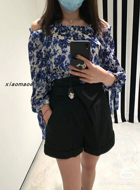小猫儿美国代购Alice Olivia青花瓷真丝露肩长袖系带衬衫气质上衣