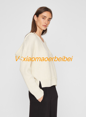 小猫儿美国代购直邮Club Monaco白色羊绒连帽针织衫宽松百搭毛衣