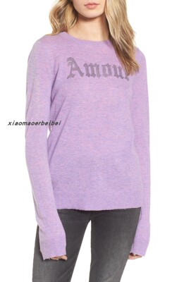 小猫儿美国代购直邮Zadig Voltaire紫色贴钻字母圆领羊绒衫毛衣