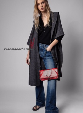 小猫儿美国代购Zadig Voltaire纯羊绒灰色刺绣长款开衫外套毛衣