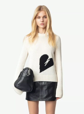 小猫儿美国Zadig Voltaire法式复古爱心提花圆领羊毛针织衫毛衣