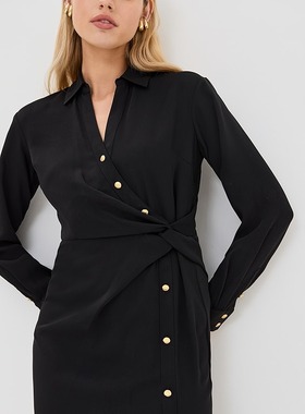 小猫儿美国Veronica Beard黑色显瘦经典金扣收腰气质连衣裙