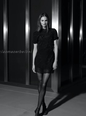 小猫儿美国代购直邮Zadig Voltaire黑色经典款暗纹真丝蕾丝连衣裙