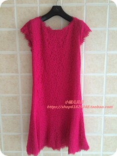 美国代购 dvf 玫红色 蕾丝 短袖 连衣裙