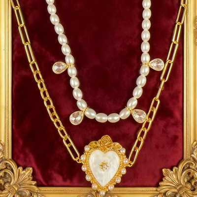 创意欧式经典宫廷风白贝母吊坠轻奢气质双层叠戴项链精致锁骨链子