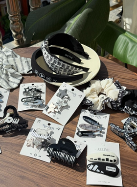 alline韩版钢琴星星猫咪音符黑白发箍鸭夹纽扣方巾大肠圈简约抓夹