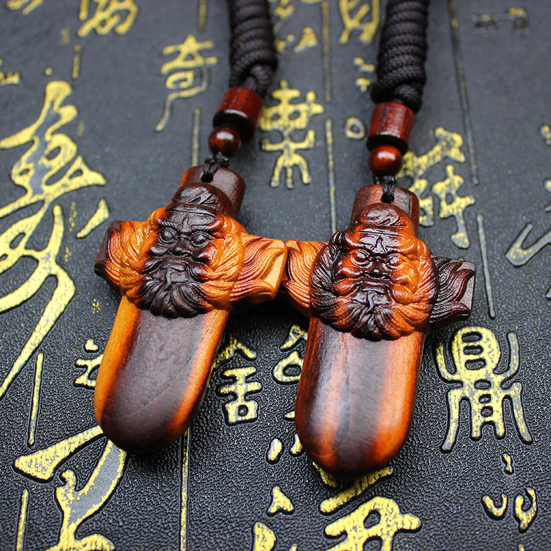 雷击桃木钟馗天然木雕饰品枣木吊坠随身挂件紫薇钥匙扣手工雕刻款