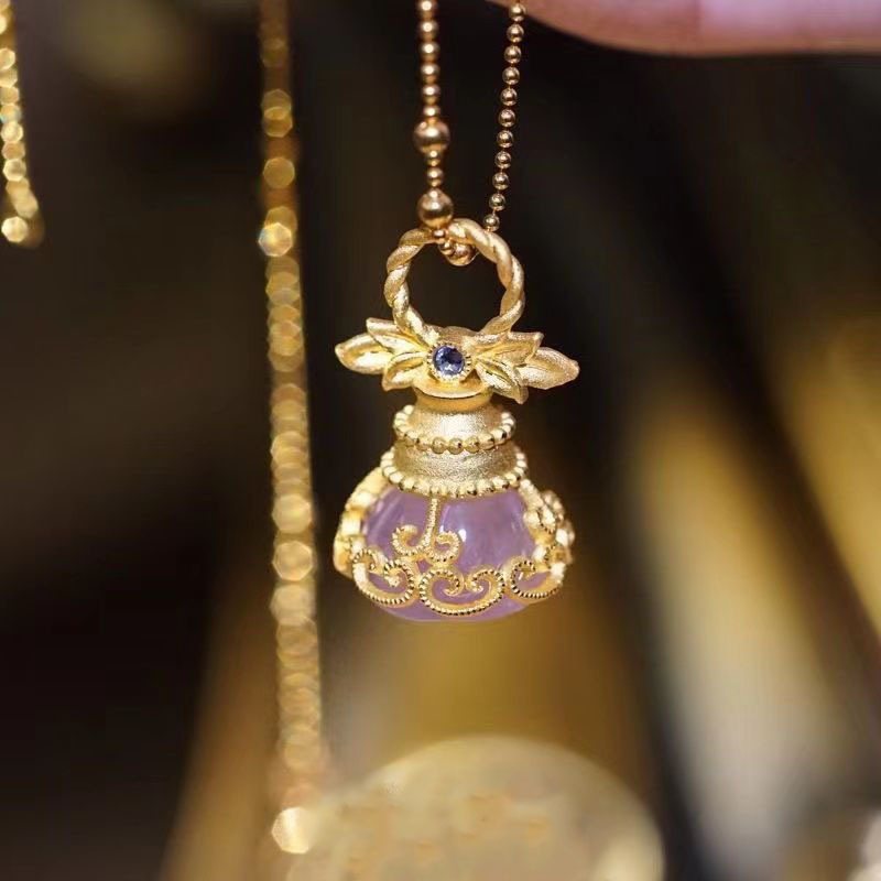 法式宫廷中世纪香水瓶项链紫水晶吊坠复古风简约锁骨链精致颈链子