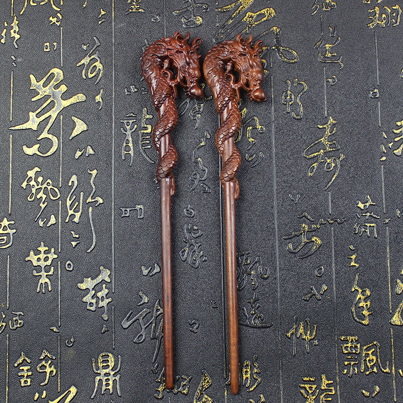 雷击枣木盘龙发簪木簪现代古风纯手工木制工艺品盘发新中式发簪