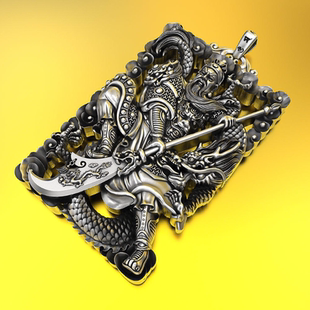 新款飞龙在天义薄云天关羽吊坠复古吊牌男士款武财神佛牌项链挂件