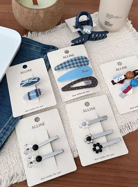 alline韩版ins波点爱心蓝色格纹少女心可爱小熊BB夹刘海夹发夹子