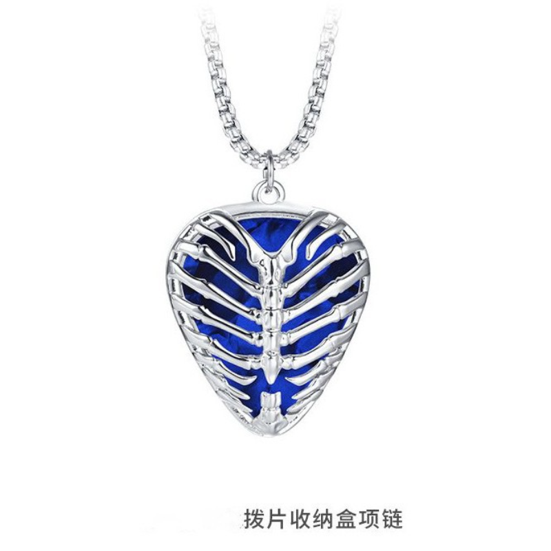 个性嘻哈朋克风吉他拨片收纳盒潮流时尚吊坠项链男女挂坠锁骨链子