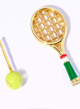 休闲时尚运动风！网球拍不对称耳钉高颜值耳环小巧气质耳环耳饰品