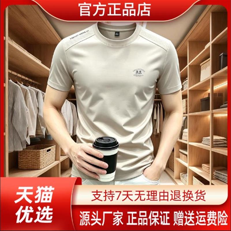 森瑞轻奢简约轻奢通勤时尚圆领休闲男士短袖T恤夏季新款潮流衫