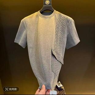 高端欧品专柜2026早春新款欧洲站男士高定拼接口f袋设计短袖T恤