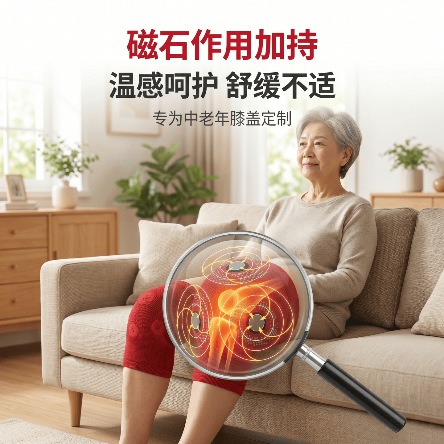 日本代购磁石护膝温感保暖加压护关节中老年父母四季舒适穿戴护具