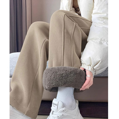 高品质女童冬季加绒直筒阔腿裤