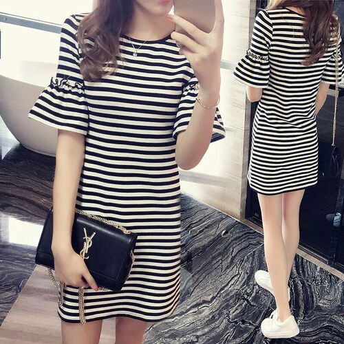 Pyjamas Women Cotton black stripe  Pijama Pajamas Sleepwear