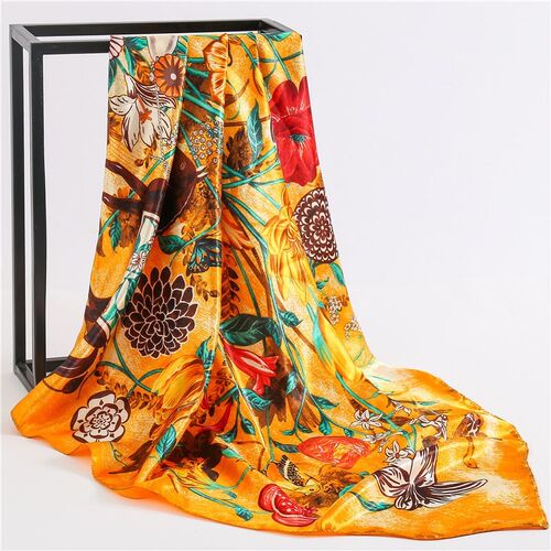 Silk scarf elegant flower pattern large square scarf
