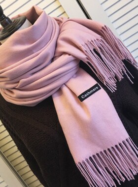 Women solid color cashmere scarves with tassel winter thick