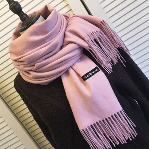 Women solid color cashmere scarves with tassel winter thick