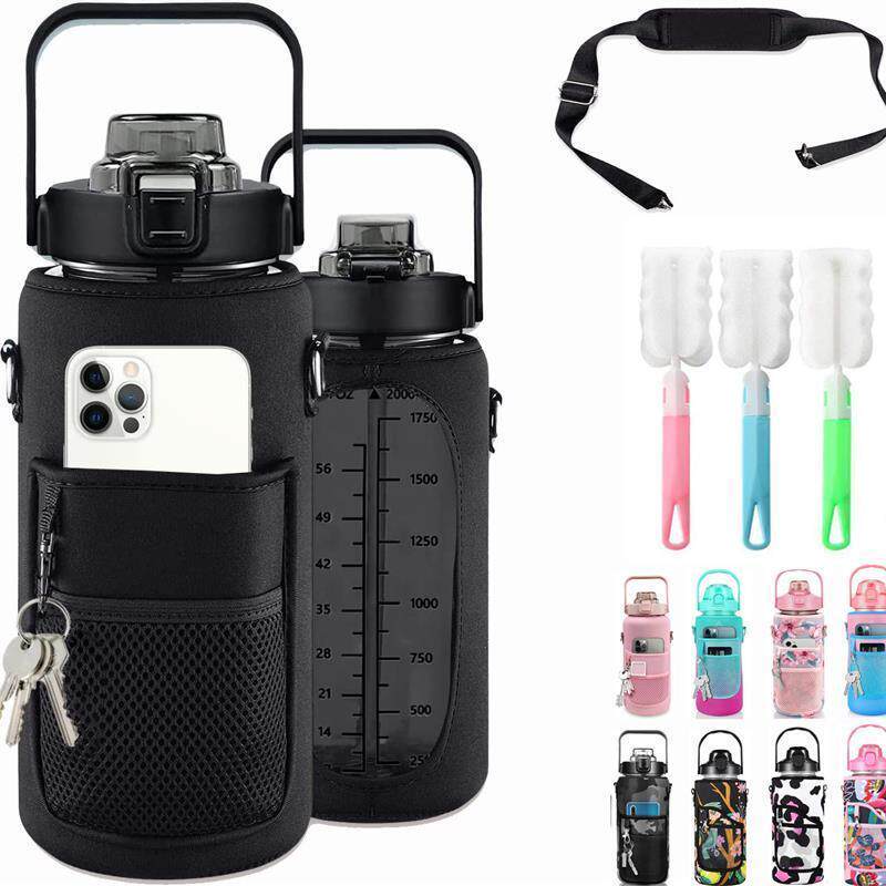 2 Liter Water Bottle With Sleeve 64 OZ Inspirational Half Ga
