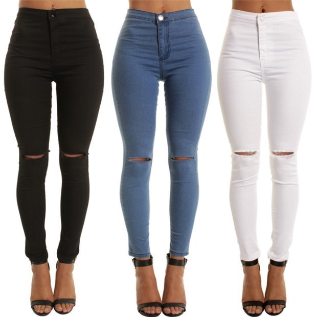 2018fashion women ripped jeans stretch pencil pants女裤牛仔