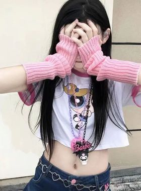 Y2K Lolita Fingerless Gloves Arm Warmers Gothic Women Knitte