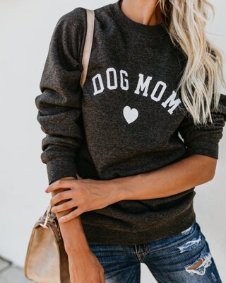 Dog Mom Long Sleeve Casual Women's Heart-shaped Sweatshirt