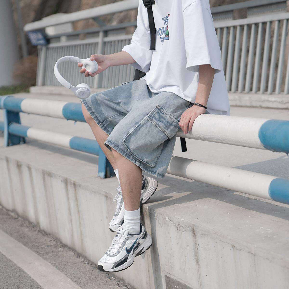 GOGOSOON牛仔短裤男夏季新款男生裤子工装宽松美式男士休闲复古