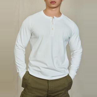 维托摩瑞阿美咔叽重磅亨利衫新疆棉美式复古长袖男T恤纯色打底