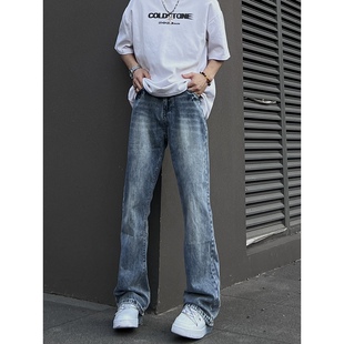 COCKTAIL高街cleanfit裤子美式水洗复古宽松微喇牛仔裤直筒长裤男