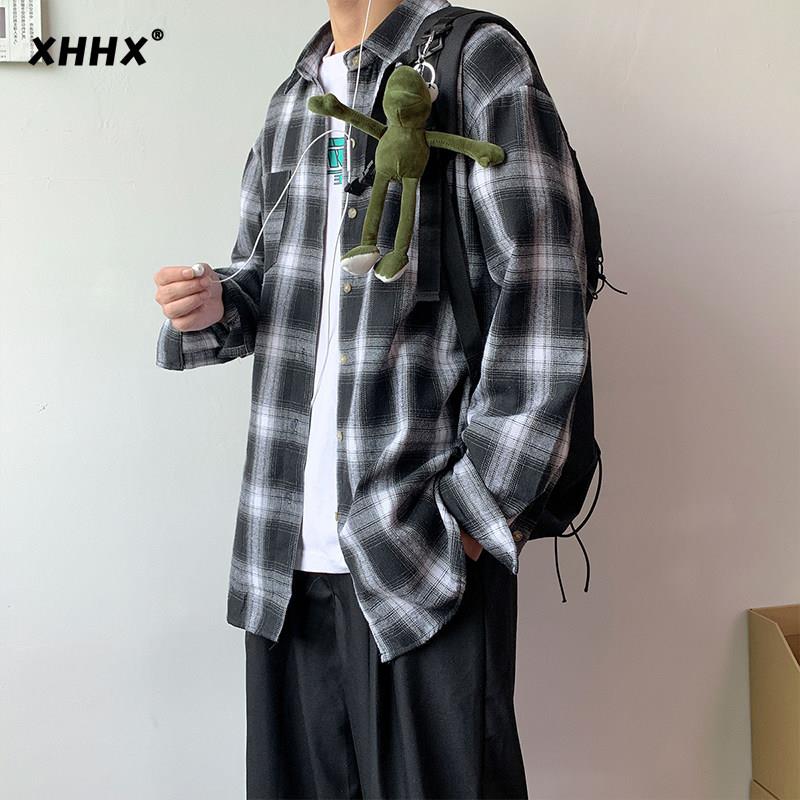 黑白格子衬衫长袖男春秋2026新款高级感男生宽松潮牌休闲衬衣外套