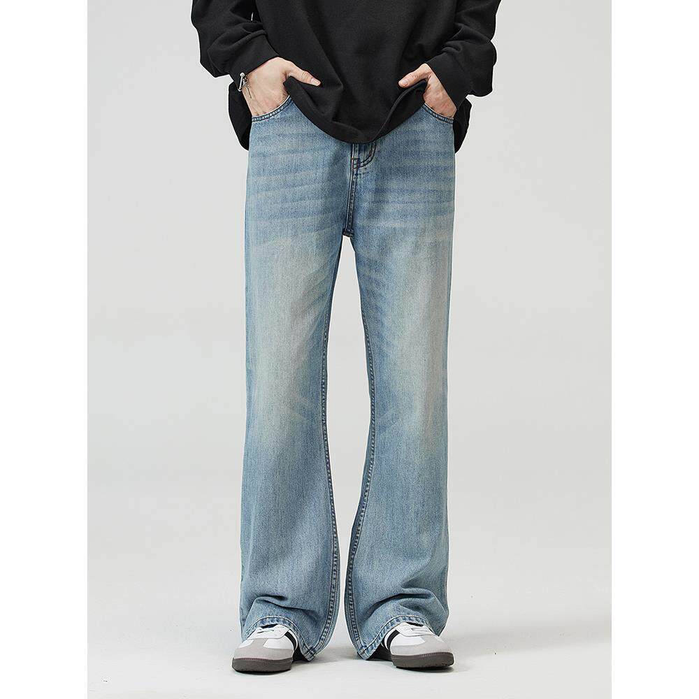 AWRB美式高街水洗浅蓝色微喇牛仔裤男潮牌高级感显瘦拖地长裤