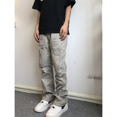 soxiox美式微喇叭工装牛仔裤男款复古cleanfit拼接高级设计感裤子