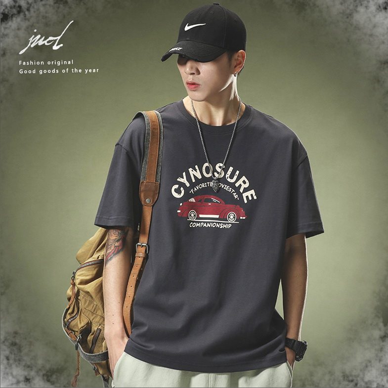 美式圆领短袖T恤男生夏季2026年ins潮牌半袖宽松重磅针织纯棉体恤