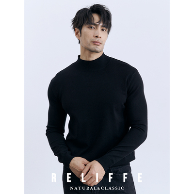 秋冬莫代尔半高领红色打底衫男士内搭套头针织衫修身中领黑色毛衣