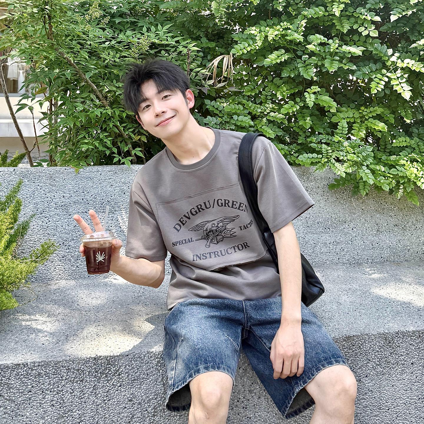 【层次感布贴印花】300g美式复古印花短袖T男款夏季休闲宽松半袖