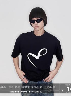 METARICOTTA纯棉基础印花宽松圆领短袖男美式街头情侣T恤夏季新款