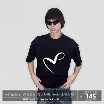 METARICOTTA纯棉基础印花宽松圆领短袖男美式街头情侣T恤夏季新款