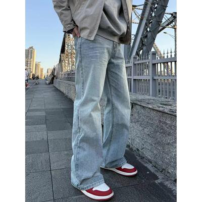 22TREE美式复古冰蓝染牛仔裤男季vibe风做旧直筒阔腿裤高街潮长裤