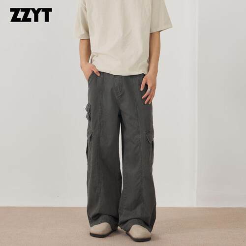 ZZYT美式复古水洗多口袋工装裤男宽松直筒潮牌百搭休闲长裤男女