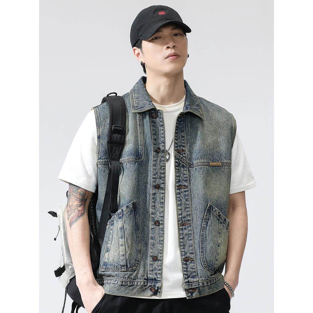 春秋牛仔马甲男款美式复古工装坎肩背心2026秋季新款休闲宽松马夹