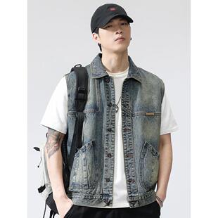 春秋牛仔马甲男款美式复古工装坎肩背心2026秋季新款休闲宽松马夹